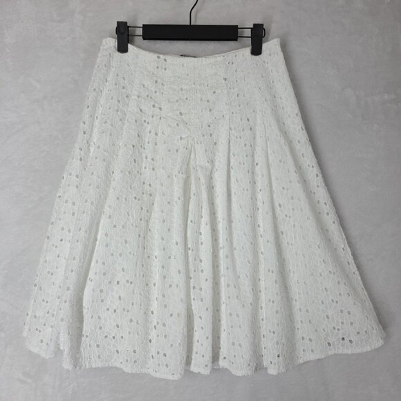 Magaschoni Dresses & Skirts - Magaschoni White Cotton Eyelet Skirt Midi 27x23.5 Lined Floral Spring Crisp